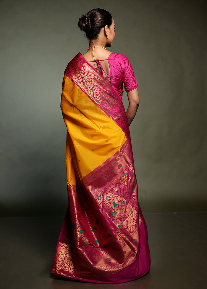 Yellow Kanjivaram Silk Saree With Blouse Piece