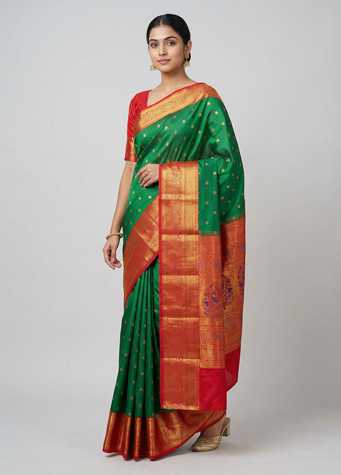 Green Kanjivaram Silk Saree With Blouse Piece