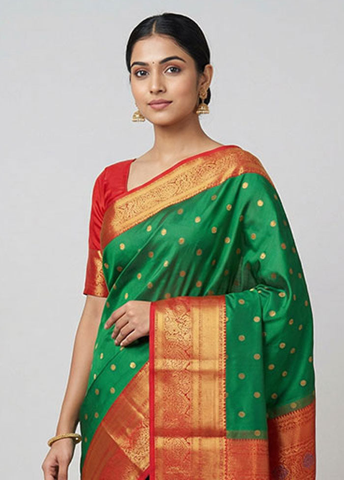 Green Kanjivaram Silk Saree With Blouse Piece