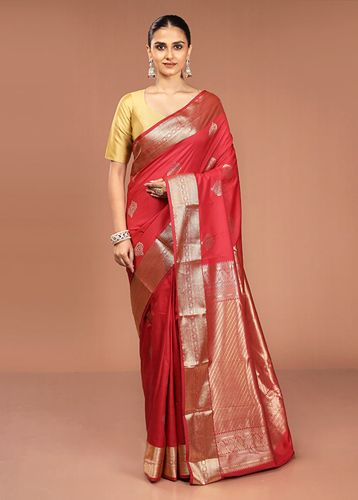 Maroon Kanjivaram Silk Saree With Blouse Piece