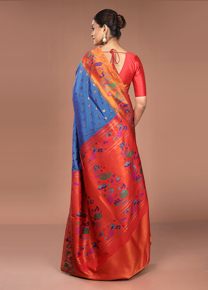 Blue Kanjivaram Silk Saree With Blouse Piece