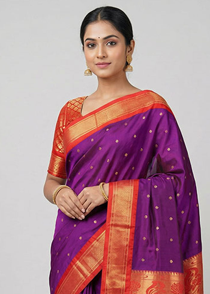 Purple Kanjivaram Silk Saree With Blouse Piece