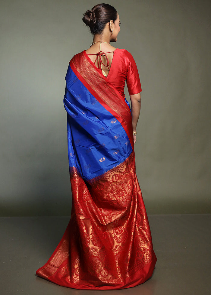 Blue Kanjivaram Silk Saree With Blouse Piece