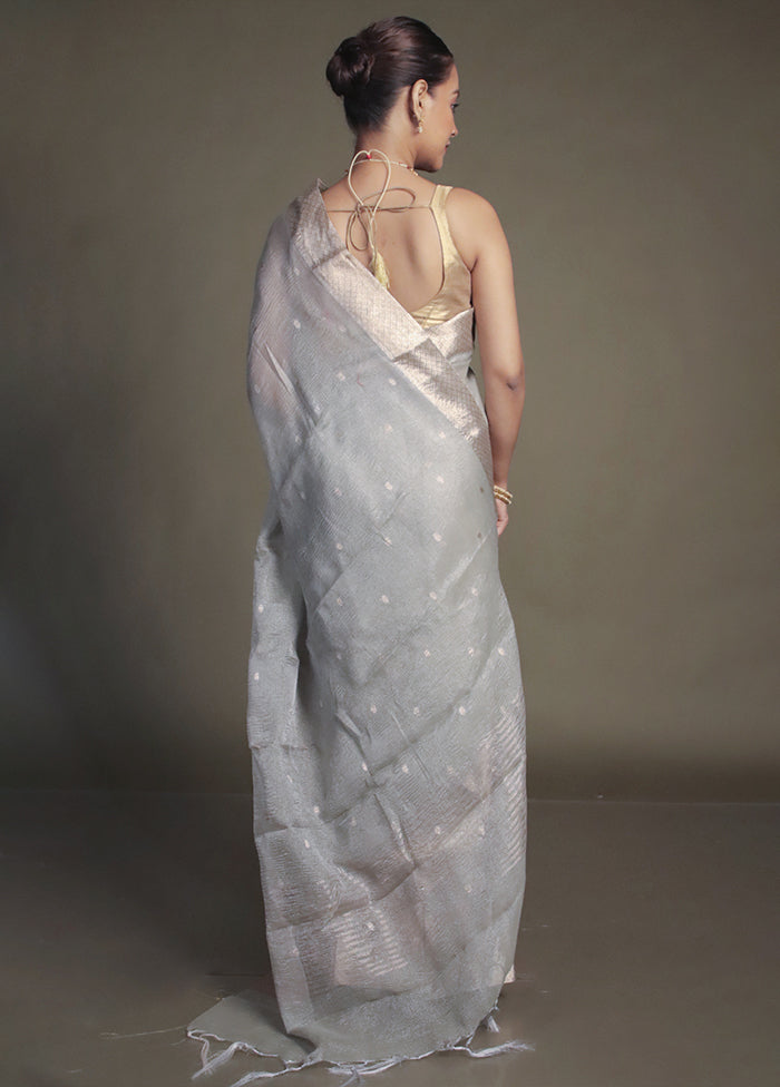 Grey Crushed Tissue Silk Saree With Blouse Piece