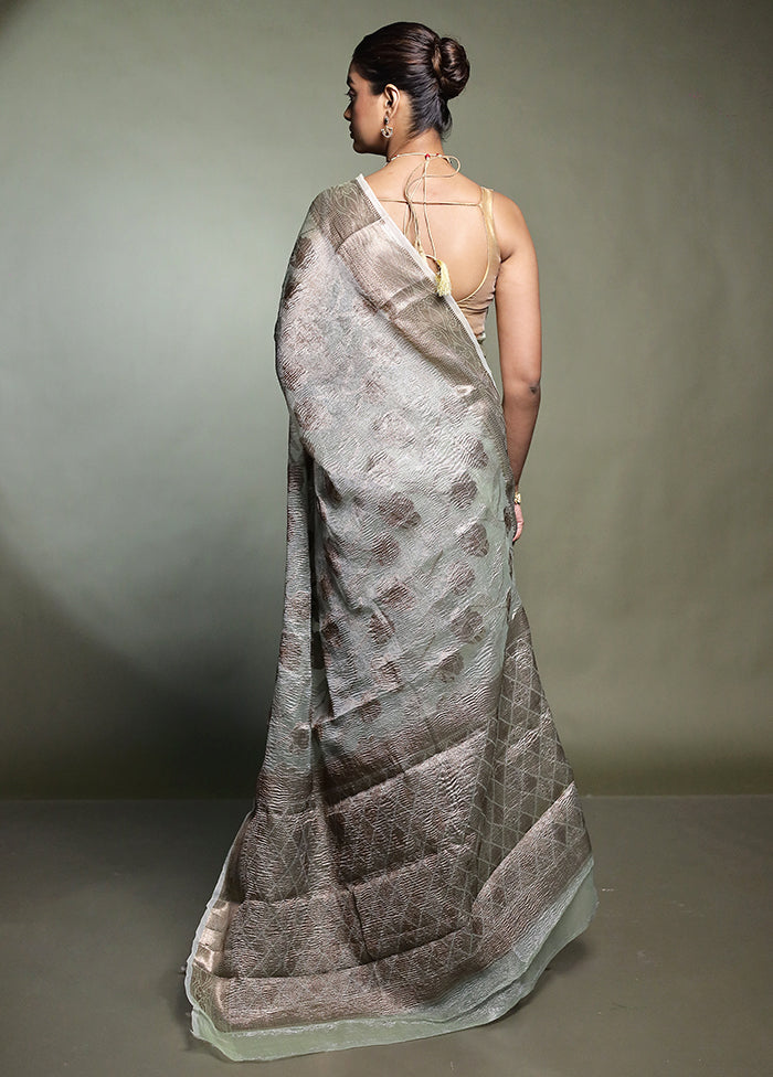 Green Crushed Tissue Silk Saree With Blouse Piece