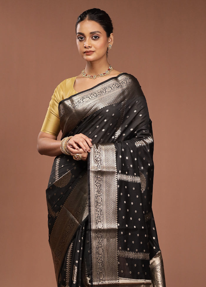 Black Kora Silk Saree With Blouse Piece