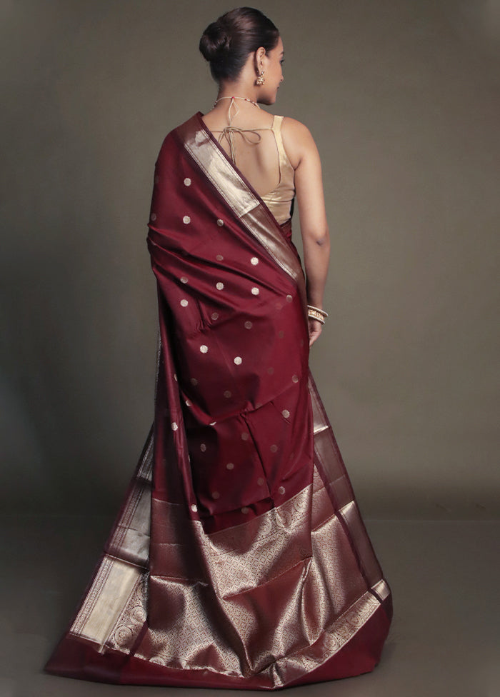 Maroon Kora Silk Saree With Blouse Piece