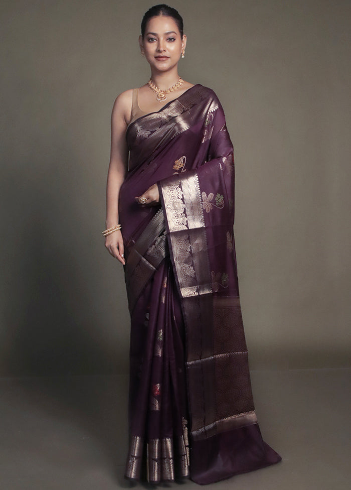Purple Kora Silk Saree With Blouse Piece