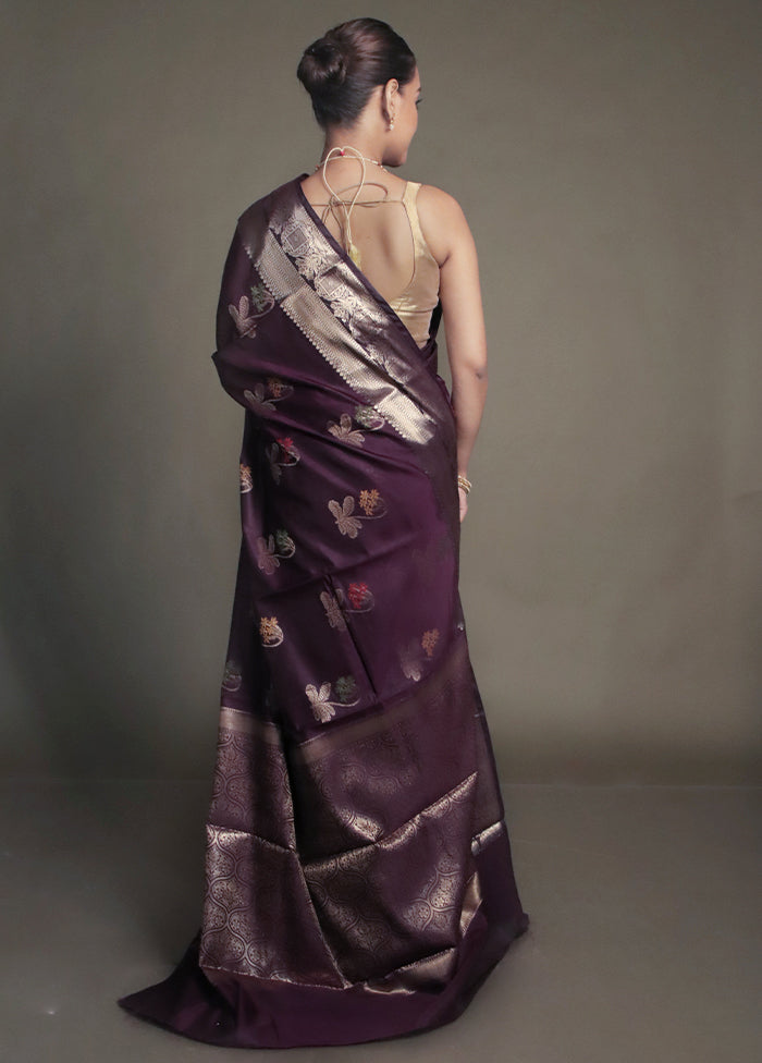 Purple Kora Silk Saree With Blouse Piece