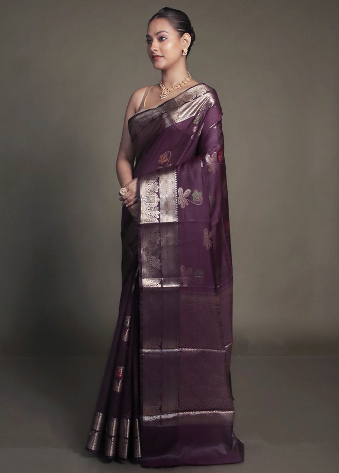 Purple Kora Silk Saree With Blouse Piece