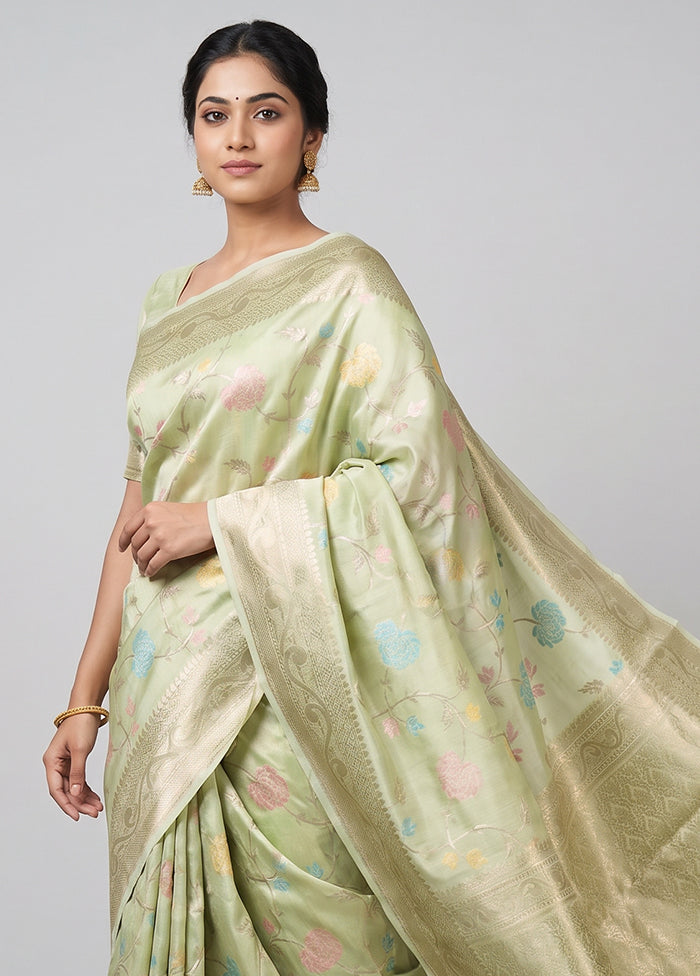 Green Kora Silk Saree With Blouse Piece