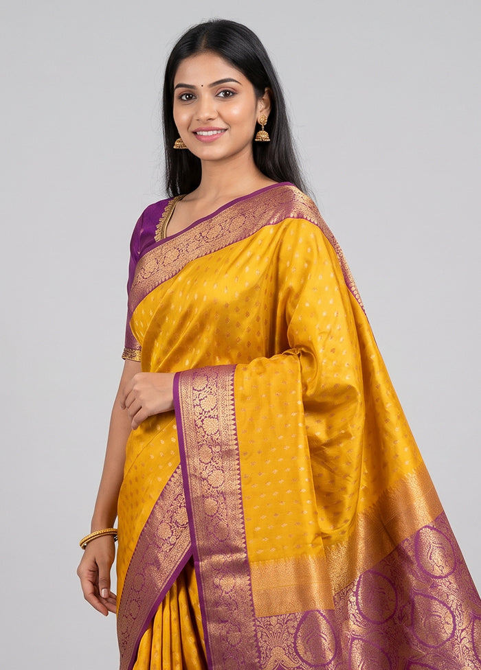 Yellow Katan Silk Saree With Blouse Piece