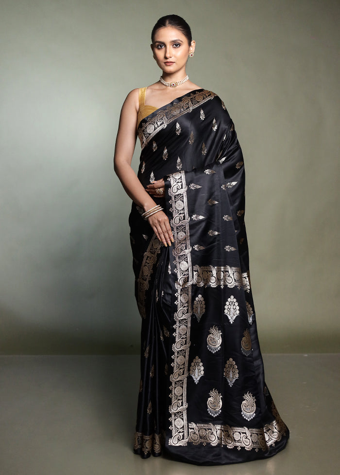Black Banarasi Silk Saree With Blouse Piece