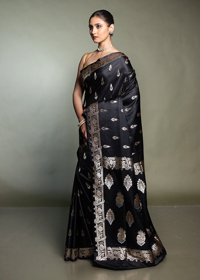 Black Banarasi Silk Saree With Blouse Piece