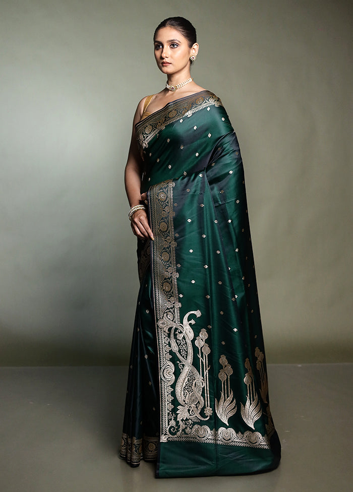 Green Banarasi Silk Saree With Blouse Piece
