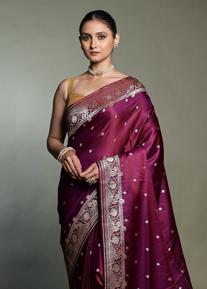 Purple Banarasi Silk Saree With Blouse Piece