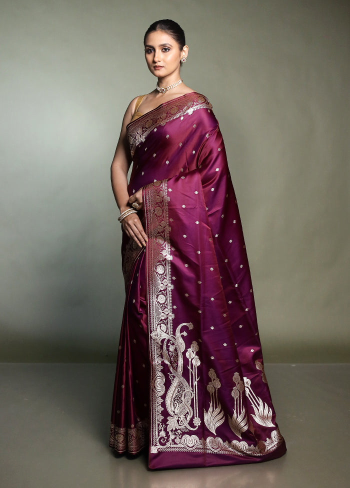 Purple Banarasi Silk Saree With Blouse Piece