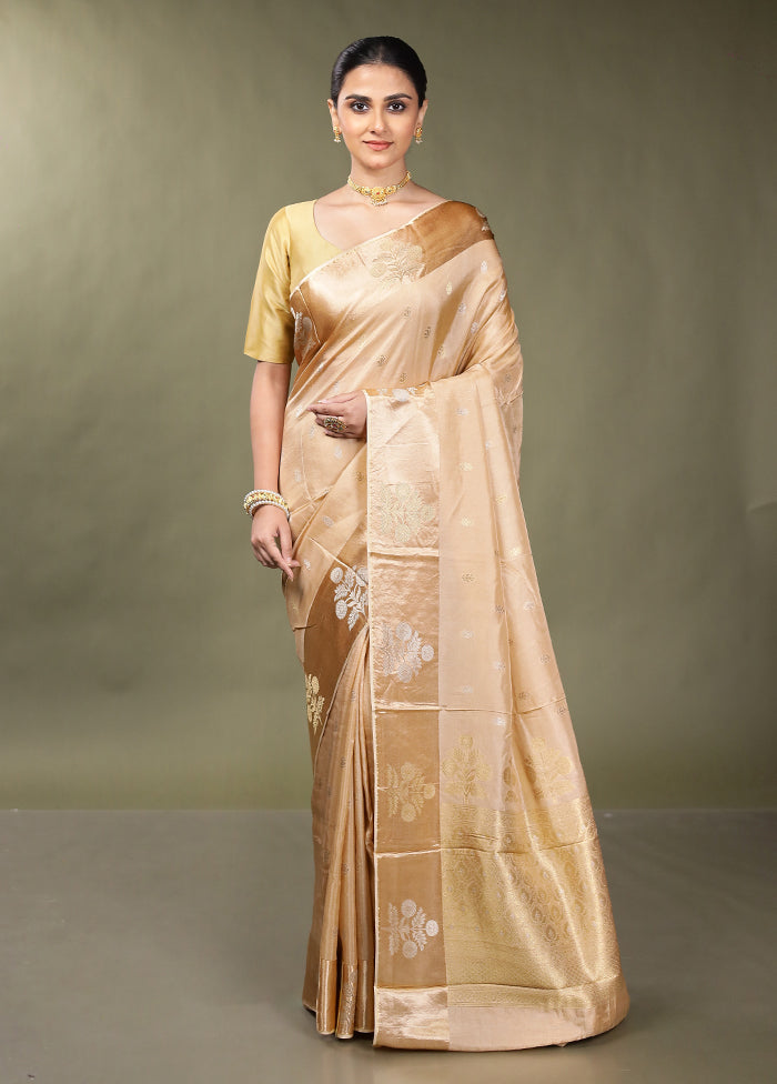 Cream Dupion Silk Saree With Blouse Piece