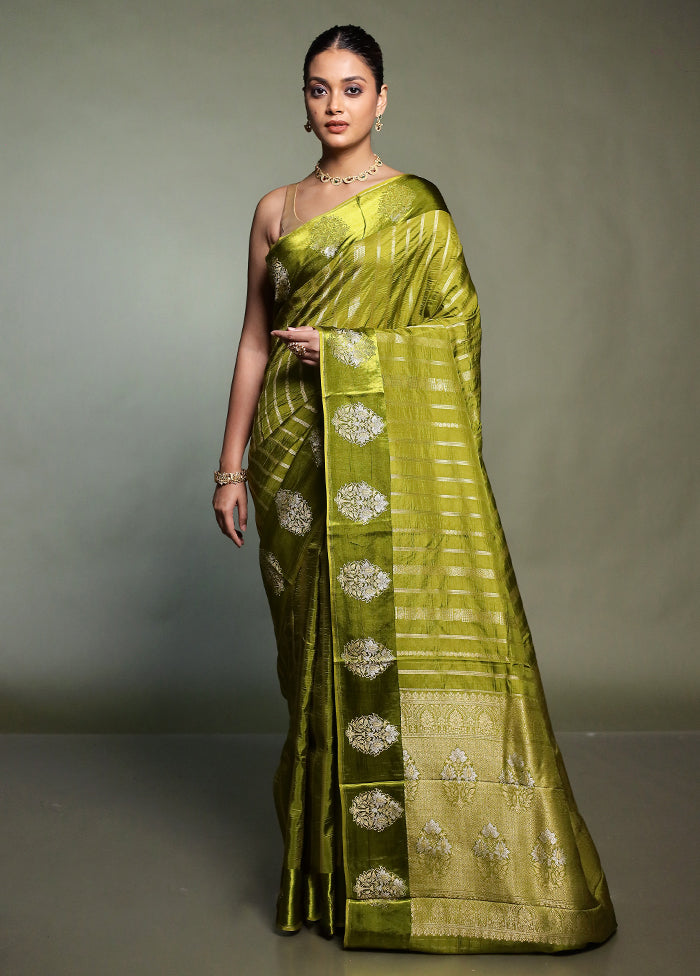 Green Dupion Silk Saree With Blouse Piece