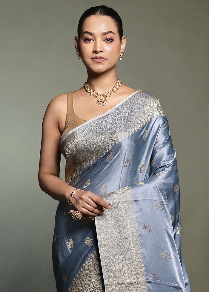 Blue Dupion Silk Saree With Blouse Piece