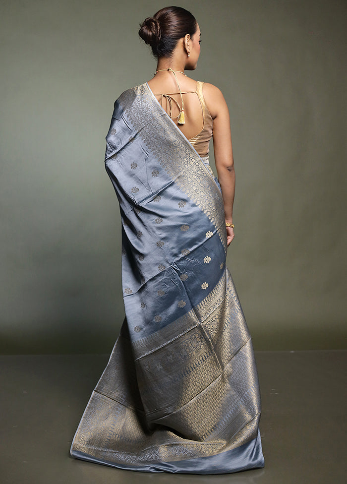 Blue Dupion Silk Saree With Blouse Piece