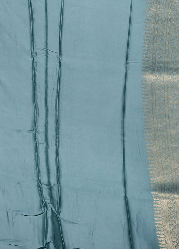 Blue Dupion Silk Saree With Blouse Piece