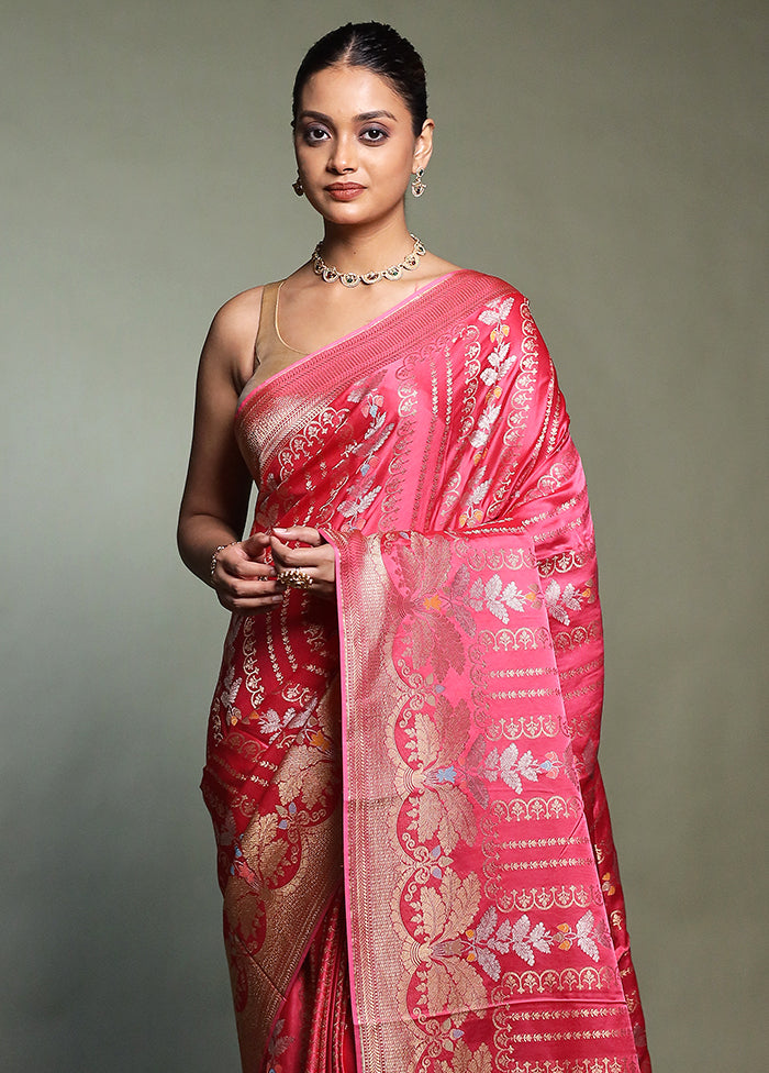 Pink Handloom Dupion Pure Silk Saree With Blouse Piece