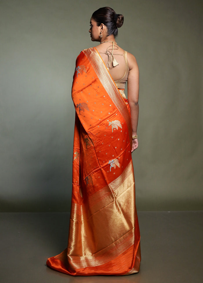 Orange Dupion Silk Saree With Blouse Piece