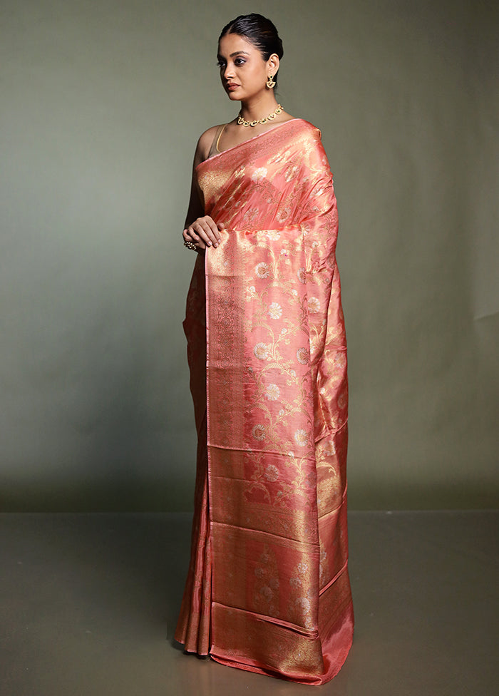 Pink Handloom Dupion Pure Silk Saree With Blouse Piece