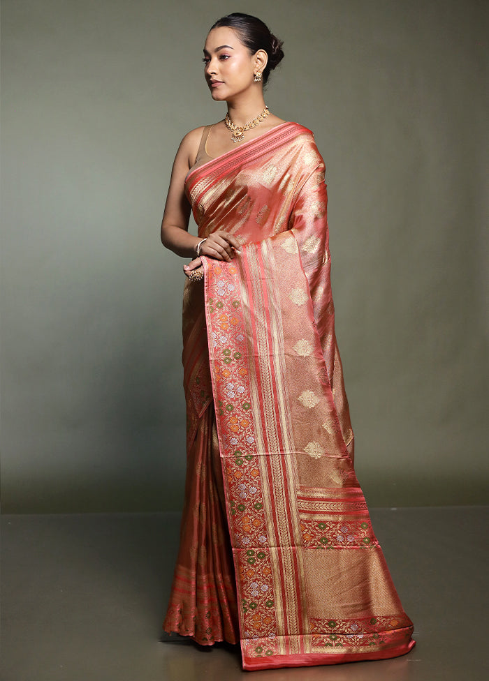 Pink Handloom Tissue Pure Silk Saree With Blouse Piece