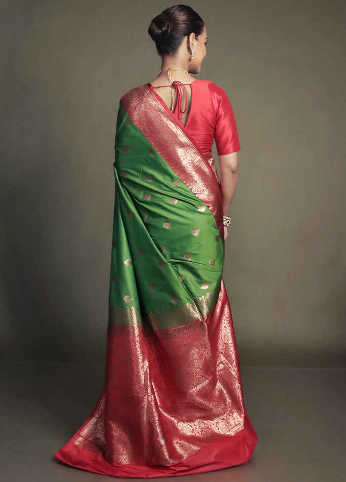 Green Katan Silk Saree With Blouse Piece