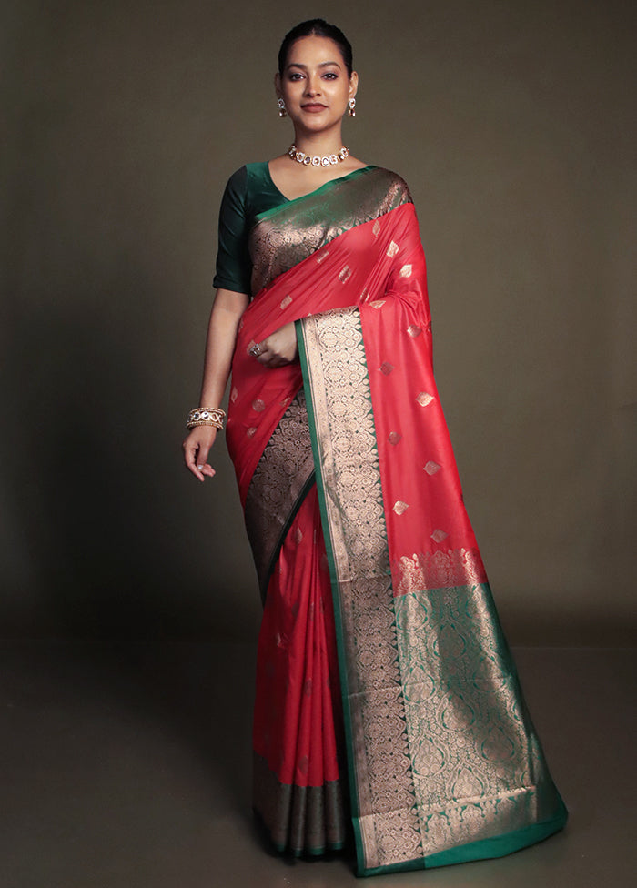 Red Katan Silk Saree With Blouse Piece