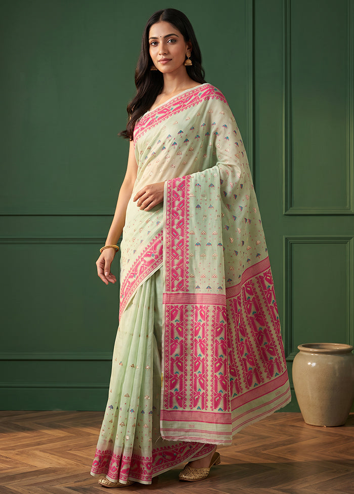 Green Jamdani Cotton Saree Without Blouse Piece