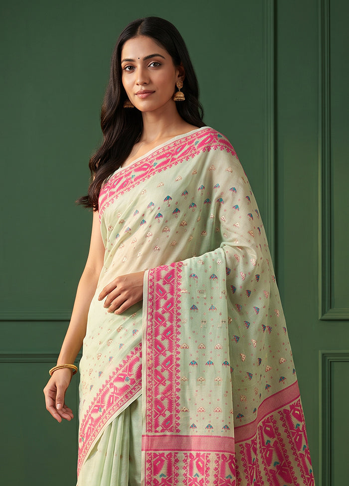 Green Jamdani Cotton Saree Without Blouse Piece
