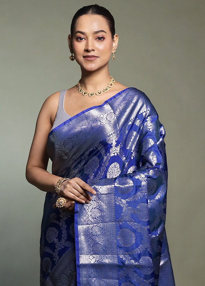 Blue Kora Silk Saree With Blouse Piece