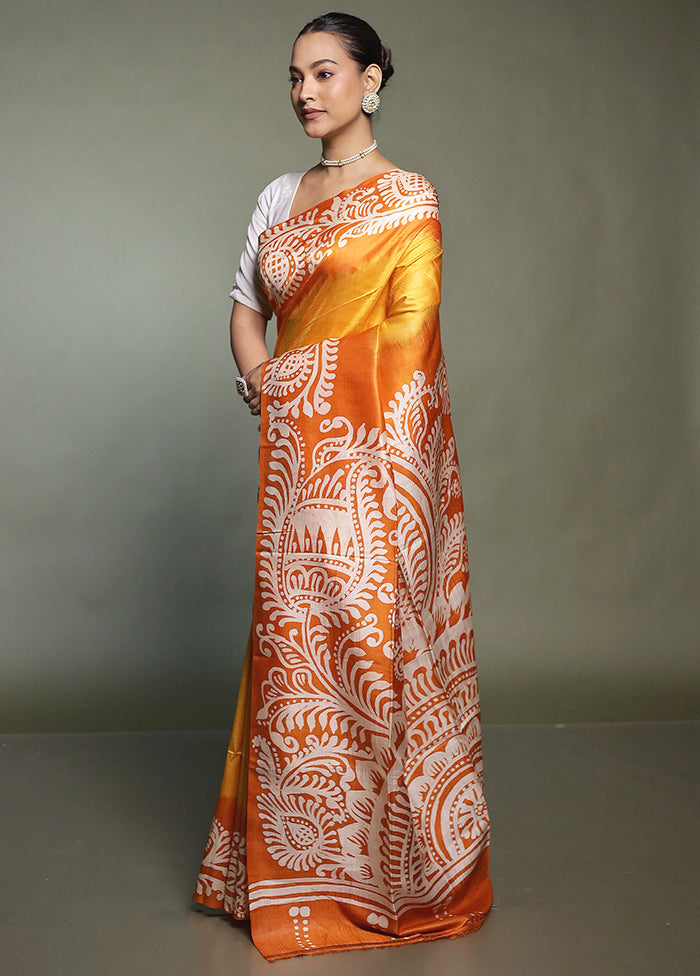 Multicolor Printed Pure Silk Saree Without Blouse Piece