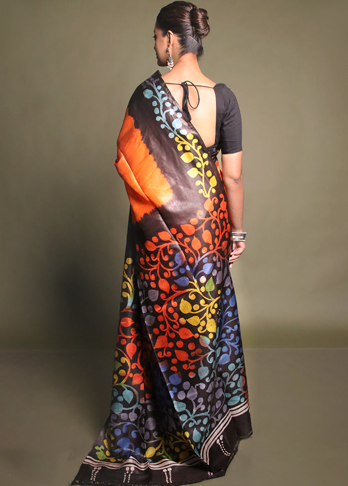 Multicolor Printed Silk Saree Without Blouse Piece