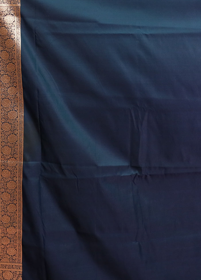 Blue Banarasi Silk Saree With Blouse Piece