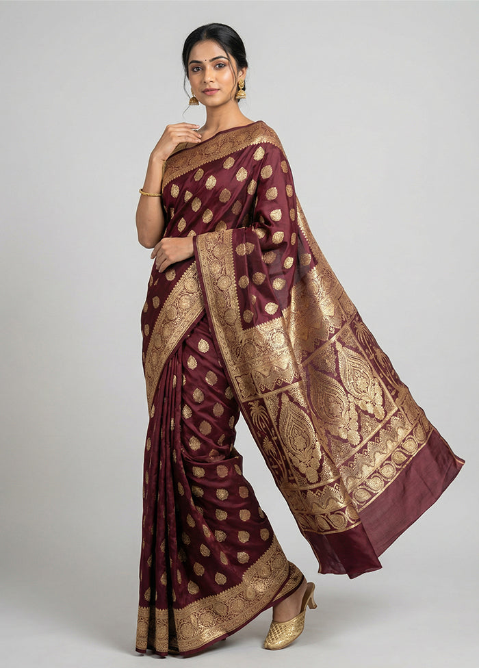 Maroon Banarasi Silk Saree With Blouse Piece