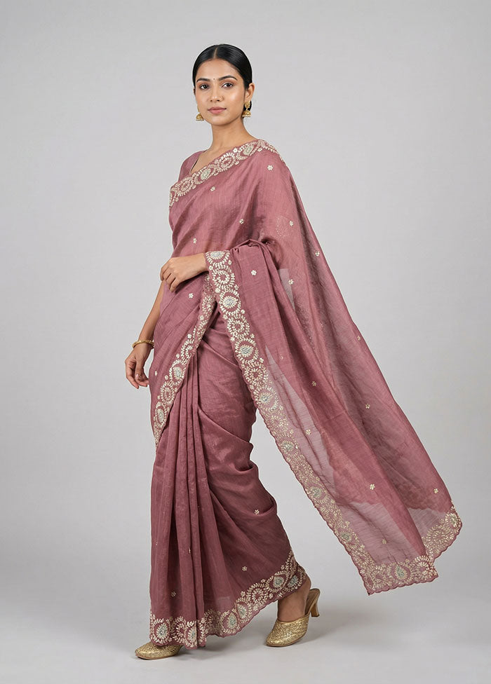 Maroon Handloom Tussar Pure Silk Saree With Blouse Piece
