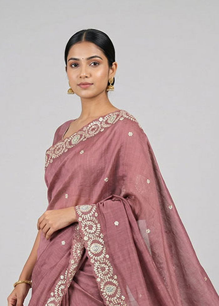 Maroon Handloom Tussar Pure Silk Saree With Blouse Piece