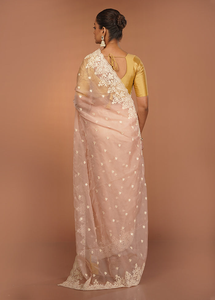 Pink Handloom Pure Organza Saree With Blouse Piece