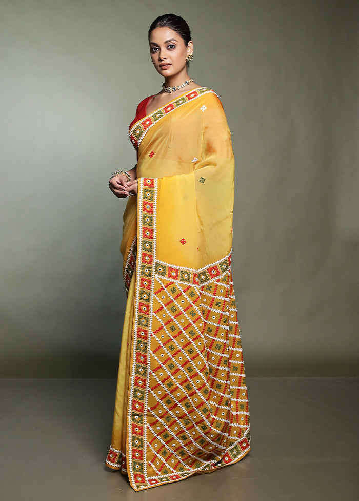 Yellow Handloom Pure Georgette Saree With Blouse Piece