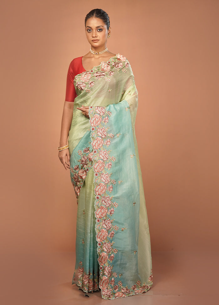 Green Tissue Silk Saree With Blouse Piece