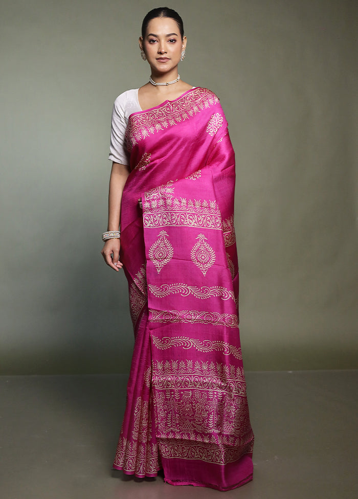 Purple Printed Pure Silk Saree Without Blouse Piece