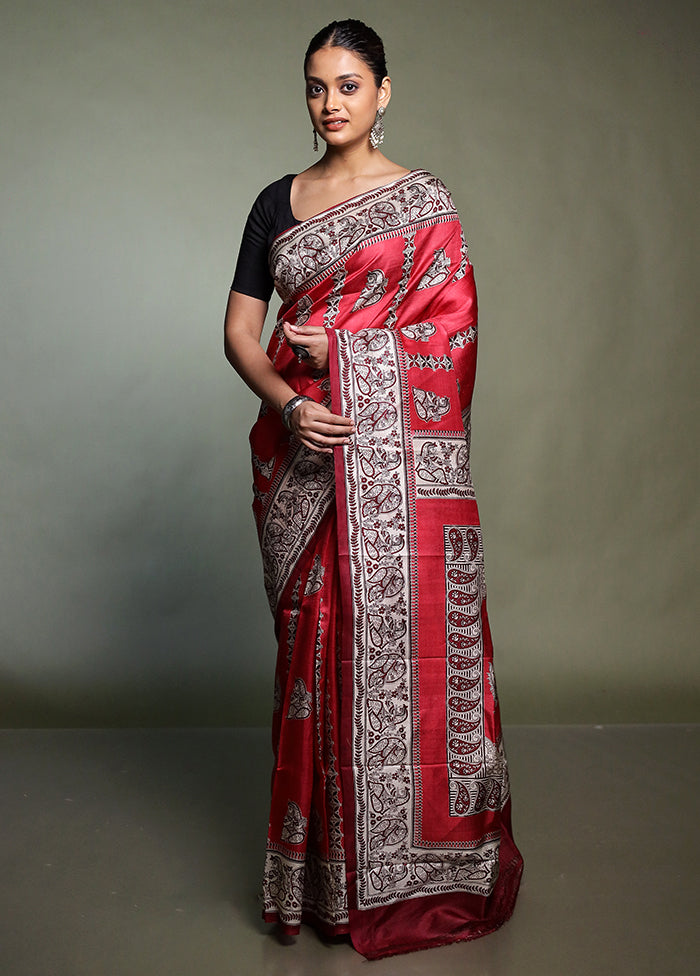 Pink Printed Pure Silk Saree Without Blouse Piece