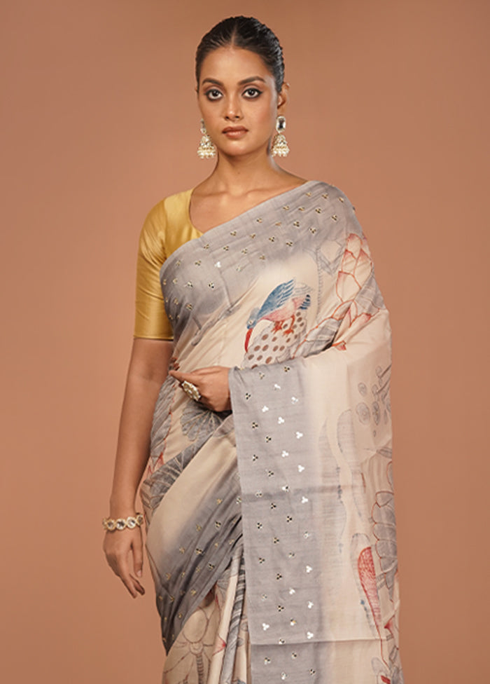 Pink Tussar Silk Saree With Blouse Piece