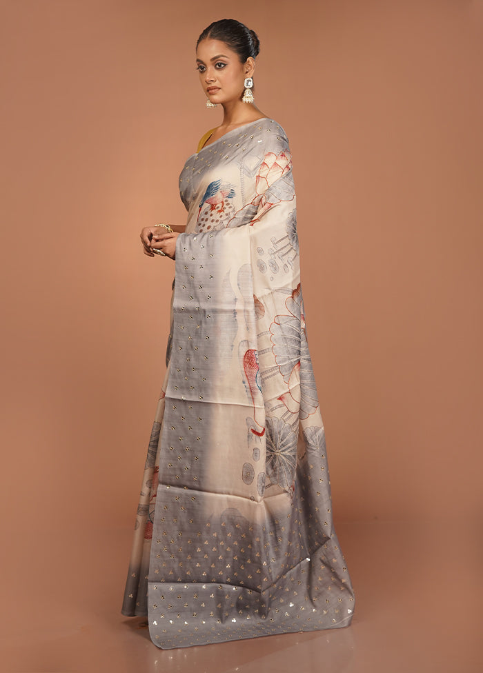 Pink Tussar Silk Saree With Blouse Piece