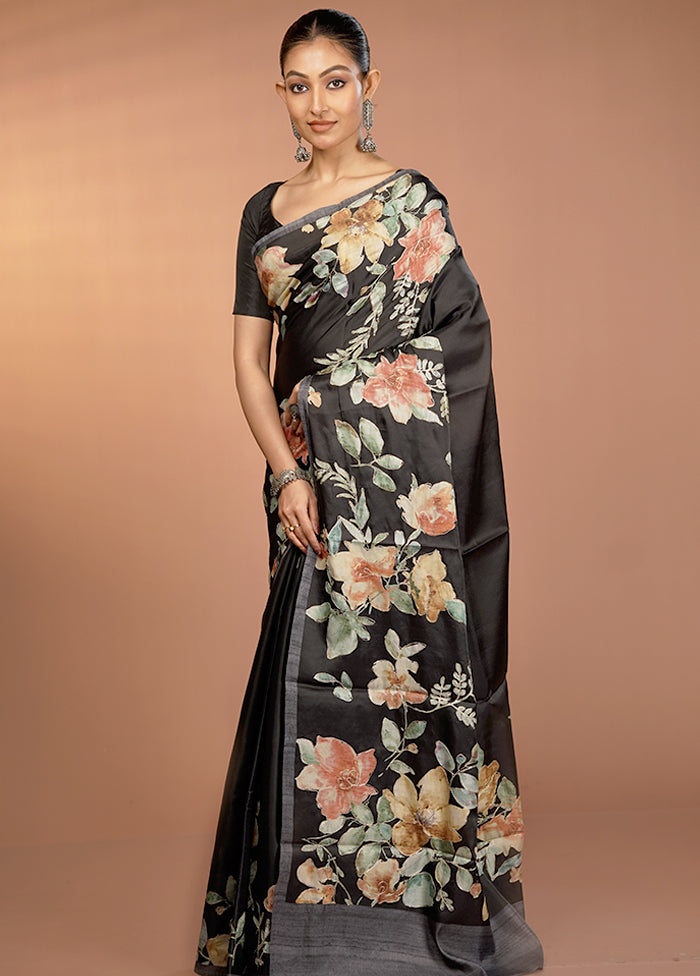 Black Tussar Silk Saree With Blouse Piece