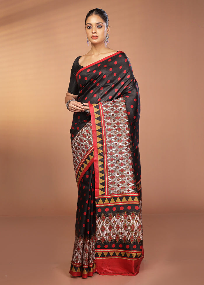 Black Printed Silk Saree Without Blouse Piece
